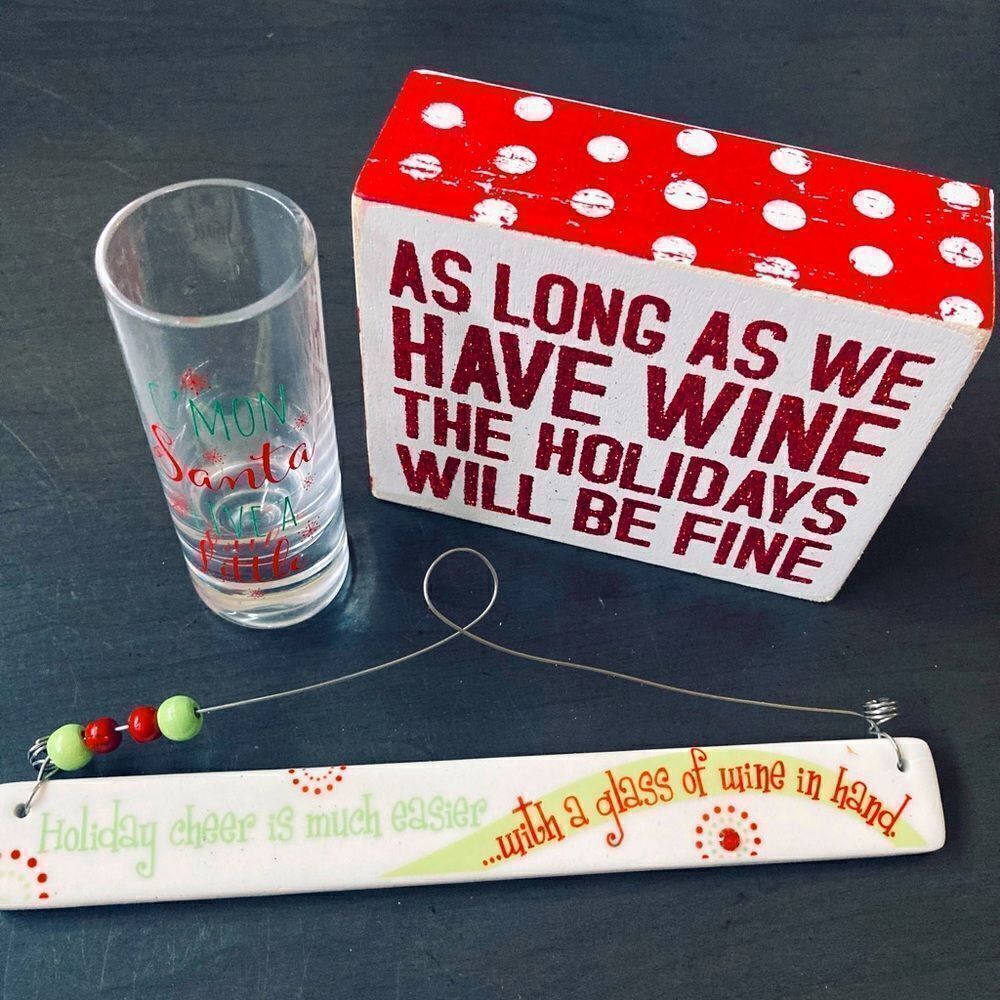 Christmas Wine Lover Holiday 3-pc Decor Bundle